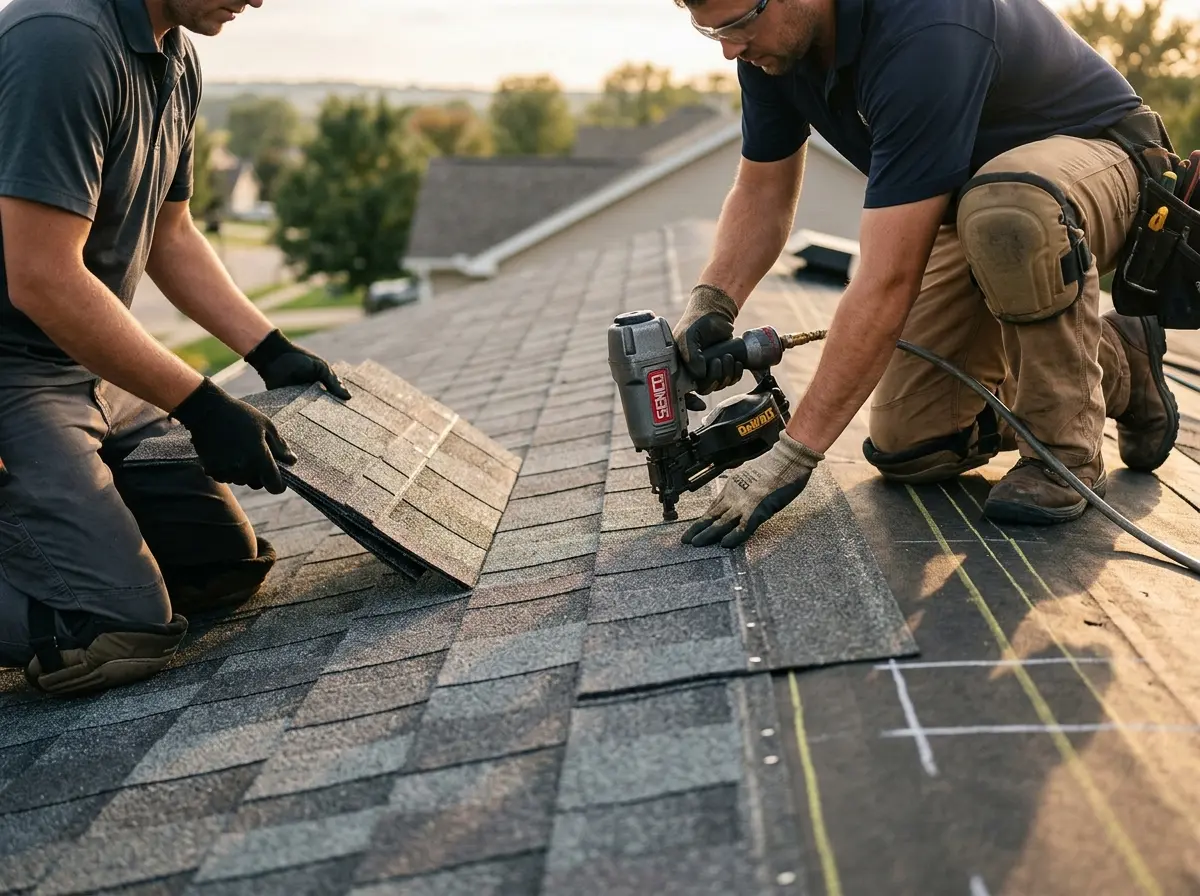 Professional roofer working on a residential roof in Capitol View